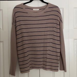 Mauve/navy striped crew neck sweater, size M